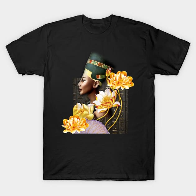 Queen Nefertiti With Golden Lotus T-Shirt by ERArts